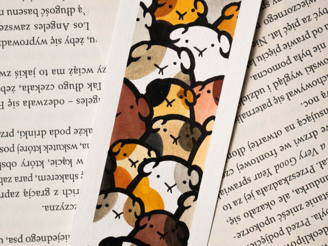 ŚWINKI MORSKIE zakładka do książki, ręcznie malowana akwarela