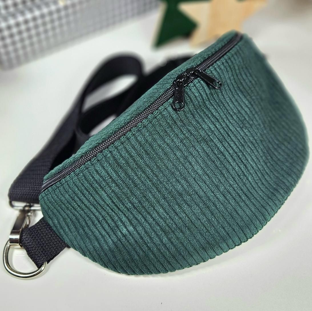 DARK GREEN kordbársony övtáska