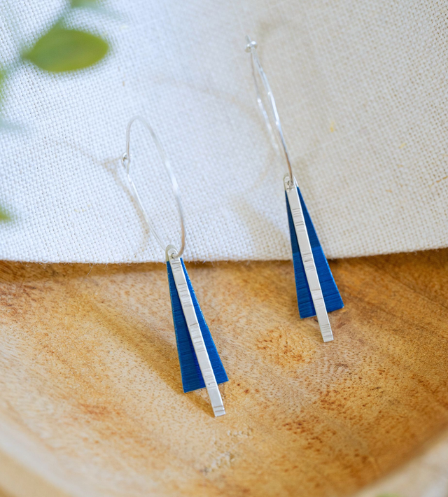 Boucles d'oreilles Tria - Argent, bleu