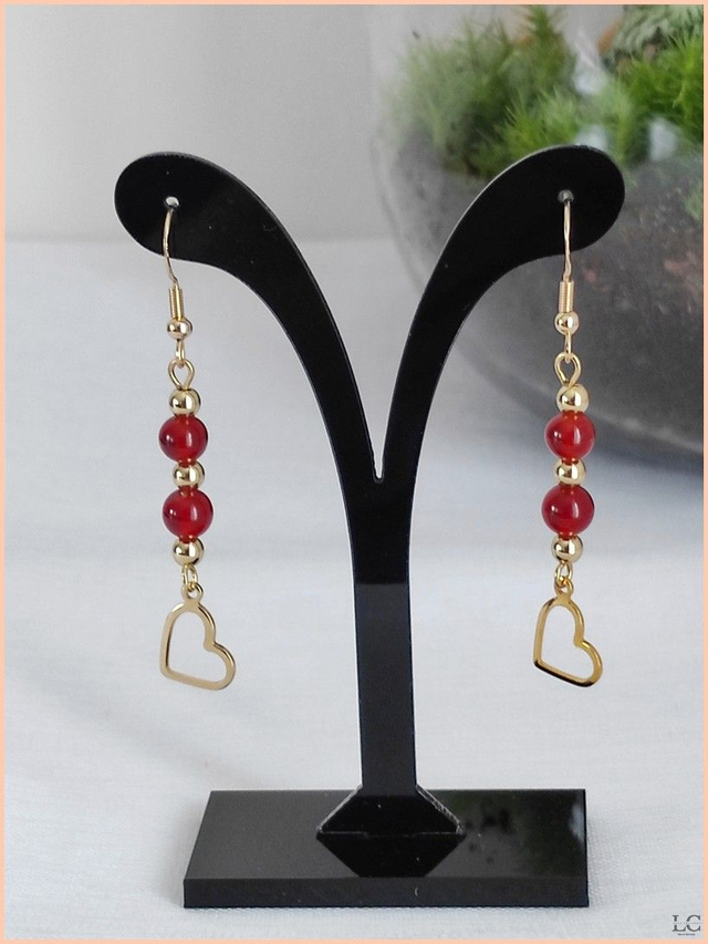 Boucles d&#039;oreilles crochet, pierre naturelle - Agate rouge