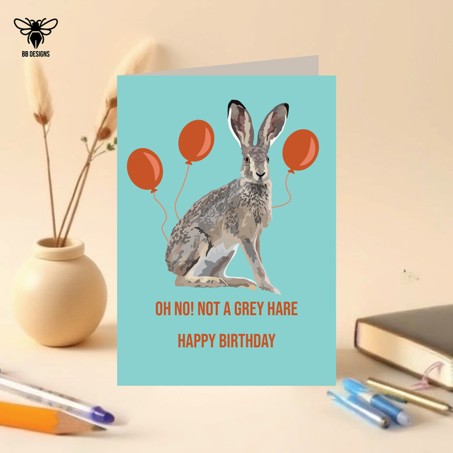 Grey Hare, Birthday Card