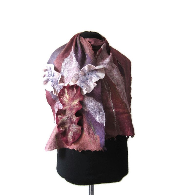 Sciarpa donna lana seta infeltrita Sciarpa bordeaux rosa Infeltrimento fatto a mano Sciarpa lunga calda regalo unico per le donne