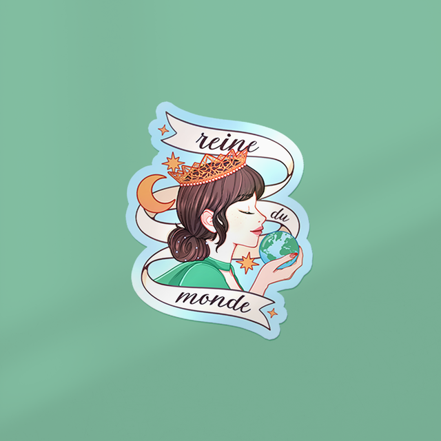 🆕 Sticker à lamination holographique REINE DU MONDE
