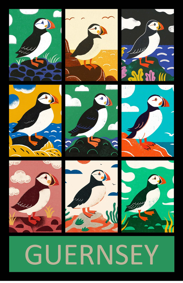 002 TEA TOWEL - NINE PUFFINS