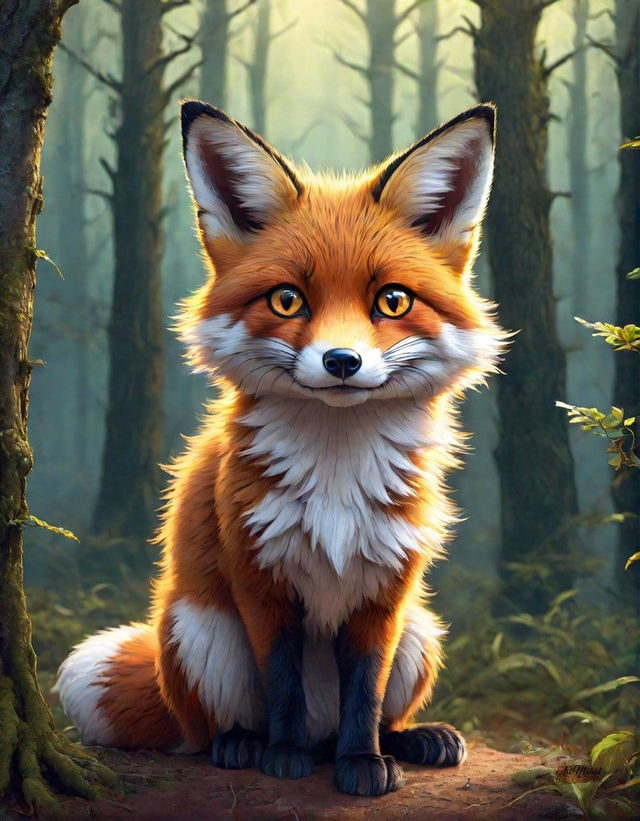 Renard Souriant en Forêt 🦊 | Toile d'Art Animalier Écologique – Décoration Murale Nature 🌿