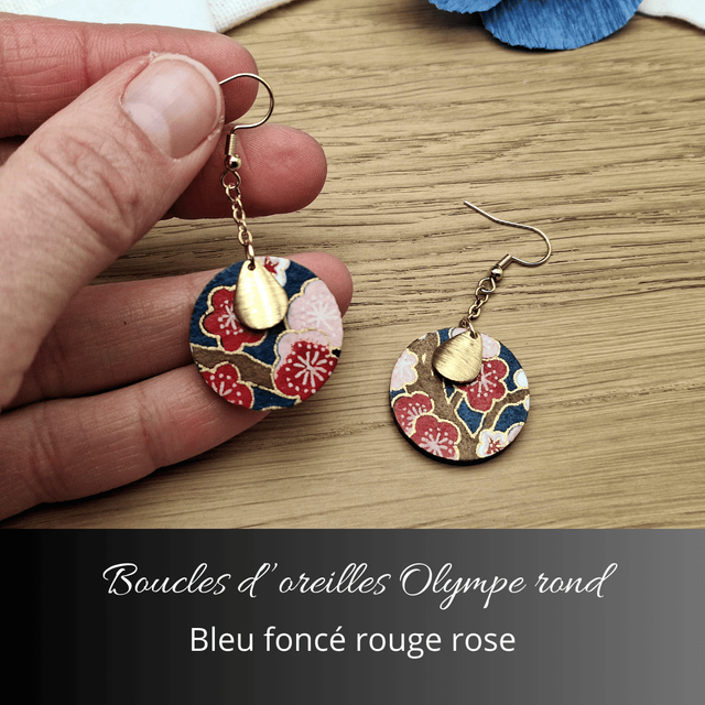 Boucles d'oreilles Olympe rond - Bleu foncé rouge rose