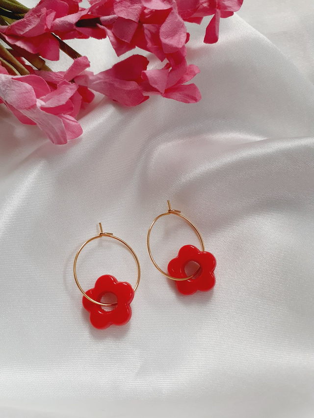 Boucles d'oreilles fleur rouge