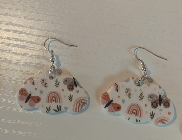 Handmade clay earrings  - Boho clouds 