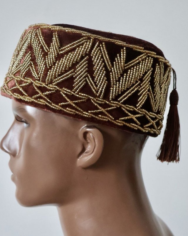 Velvet Beaded Cap | Brown - Ziagu