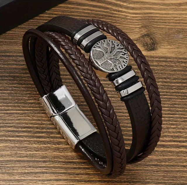 Bracelet homme cuir " Arbre de Vie " Marron
