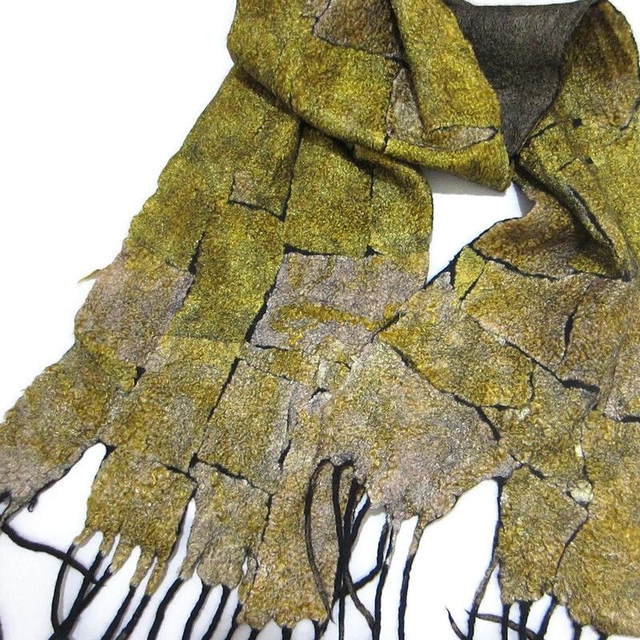 Sciarpa lungo morbido caldo Sciarpa donna unisex uomo feltro oro nero lana merino seta infeltrita Sciarpa fatta a mano Regalo unico per lui