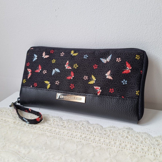Portefeuille long zippé "Mei" simili cuir noir