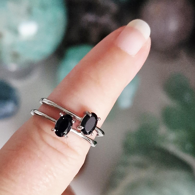 Black Obsidian S925 Adjustable ring 