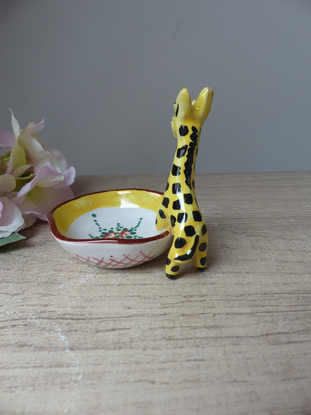 Petit vide poche girafe en céramique Deruta peint main Italie, girafe coupelle décoration chambre enfant, savane afrique, collection girafes