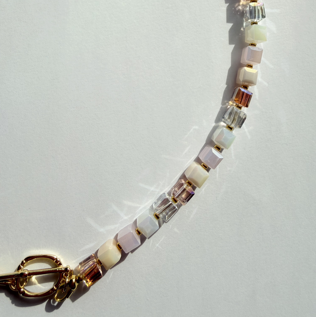 CELINE - Blush & Iridescent Beaded Toggle Necklace