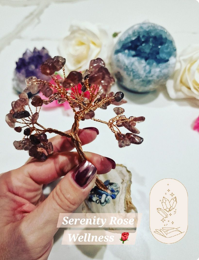 Strawberry Quarts Crystal Tree on Agate base 