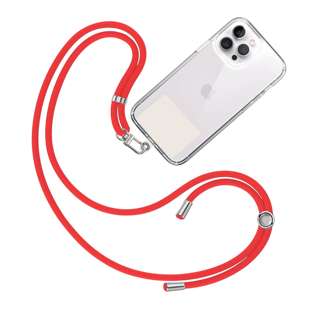 Lanyard Chain Strap Holder Cover [Red] with Fixing Patch [Ice White] for Mobile Phone Neck 