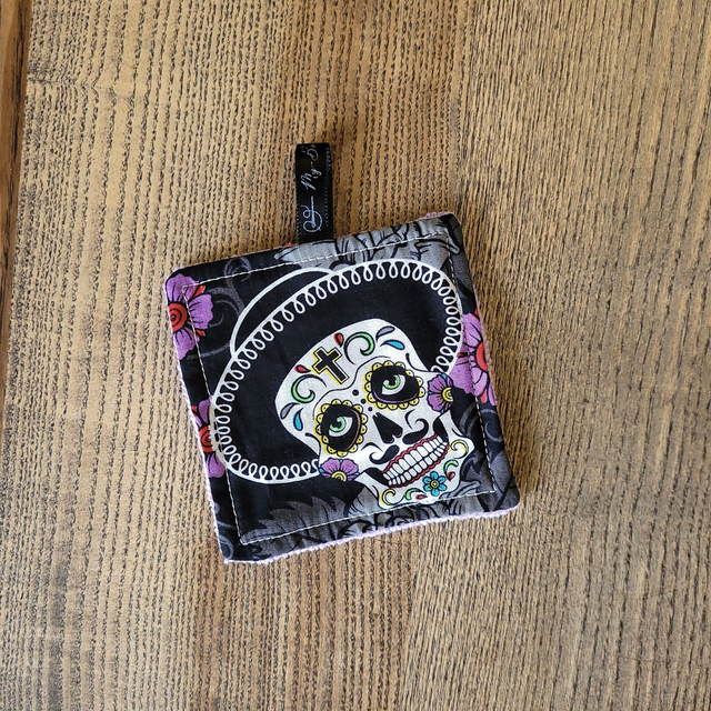 Coton lavable carré : Dia de los muertos violet