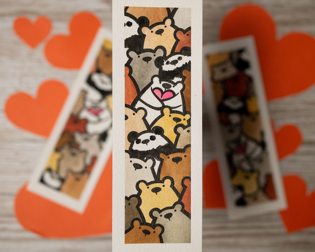 ZAKOCHANY MIŚ zakładka do książki, ręcznie malowana akwarela