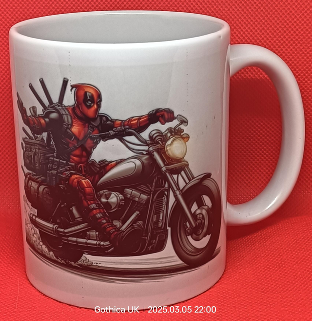 Custom Printed Deadpool With Guns Biker Mug.