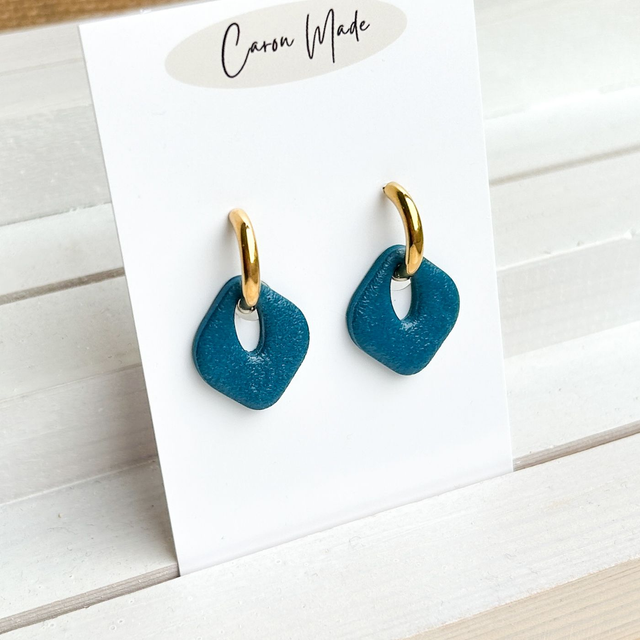 Teal Polymer Clay Hoop Earrings