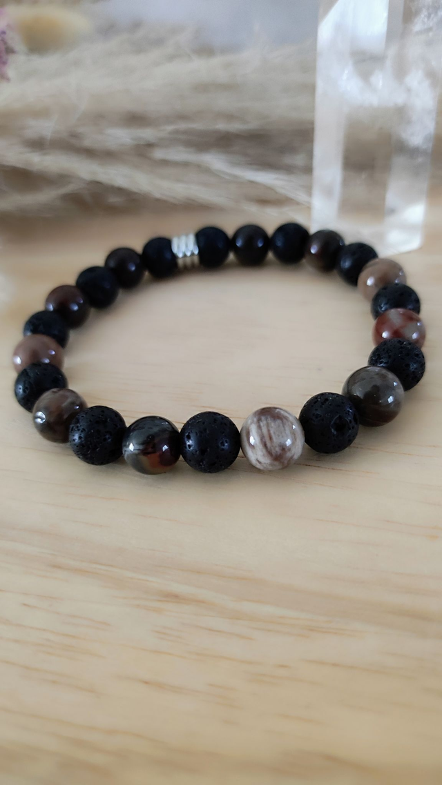 Bracelet "Sérénité" Bois fossilisé et Pierre de lave