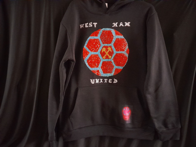 WEST HAM FOOTBALL In Rhinestones With Colour Clothing Paints BLACK JUMPER