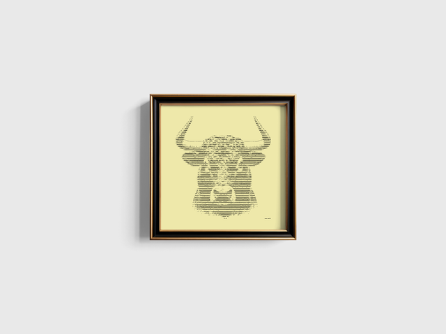 30 x 30 cm Schreibmaschinenbild Stier in Schwarz auf Elfenbein