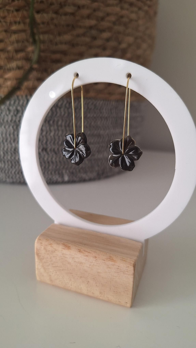 Boucles d'oreilles fleurs hibiscus noirs
