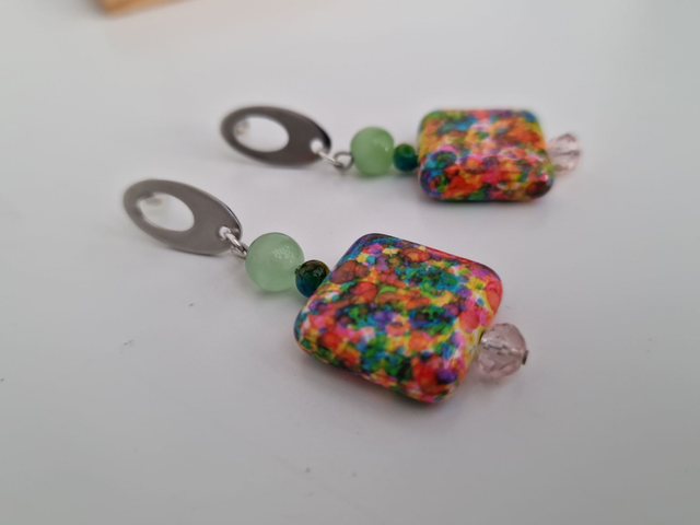 Boucles D'oreilles Pierres Naturelles Multicolore Pierres De Lune Vertes