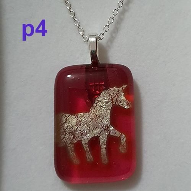 Silver unicorn pink glass pendant &amp; chain p4