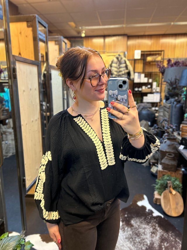Blouse met print zwart/beige