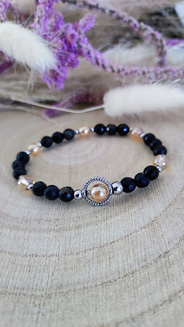 Bracelet "Protection et Pouvoir personnel" Obsidienne facettée