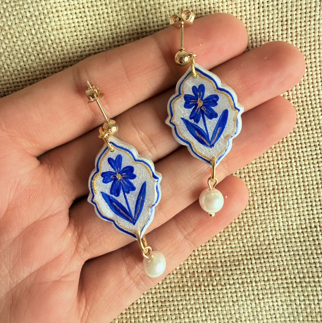 Forget me Not Blue and White Pearl Earrings