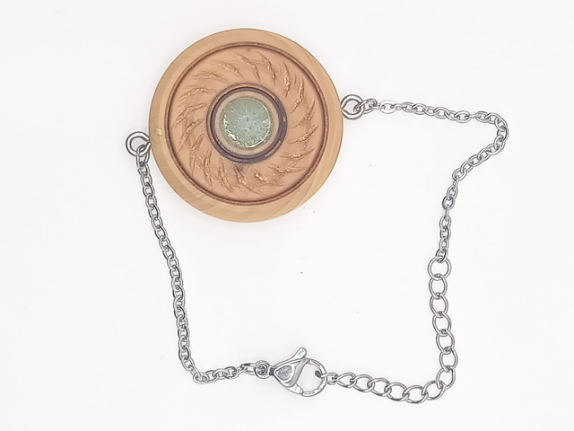  Bracelet Buis Graphique, Aventurine Cerclée Noir