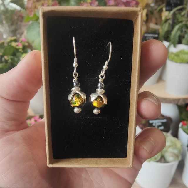 Boucles d'oreilles "Bourgeon" Jaune et Vert 