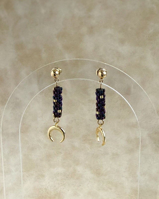 Croissant Irisé - Boucles d'oreilles tissées main