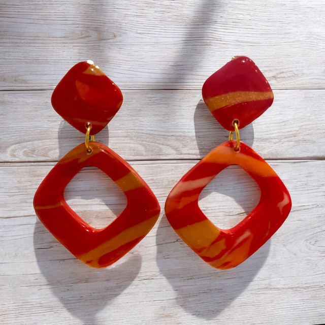 DOUBLE LOSANGES ORANGE/ROUGE