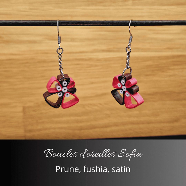 Boucles d'oreilles Sofia - Prune, fushia, satin