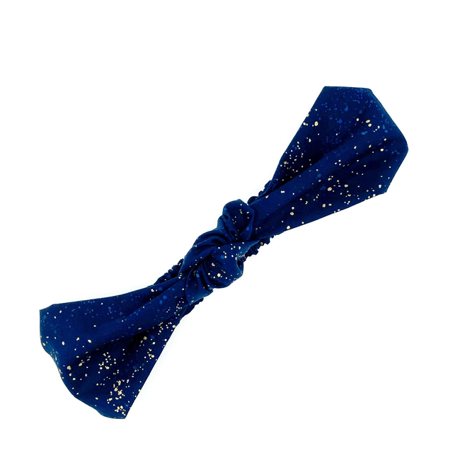 Knotted Elasticated Headband - Navy Metallic Gold Speckle