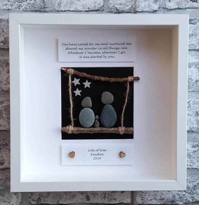 Foster Parents Thank You Gift: Personalised Framed Pebble Picture from New Adoptive Parents