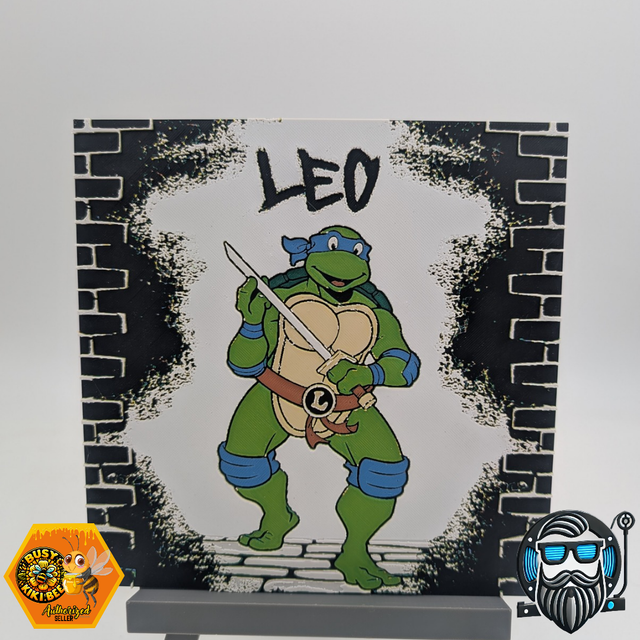 Tableau décoratif 3D Hueforge – Tortue Ninja “Leo” – Impression 3D PLA 200 x 200 mm