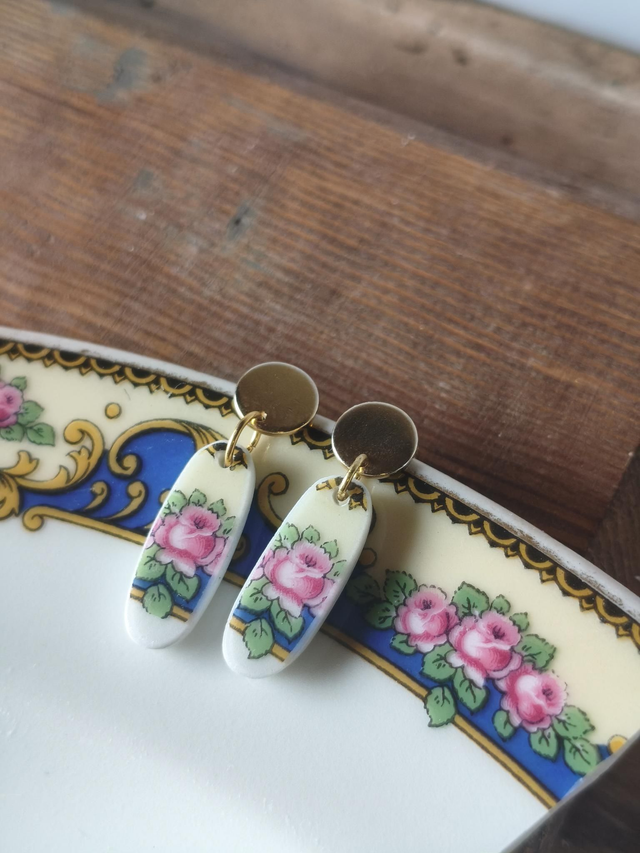 Boucles d'oreilles pendantes ovales - porcelaine de Limoges, Haviland | no.2