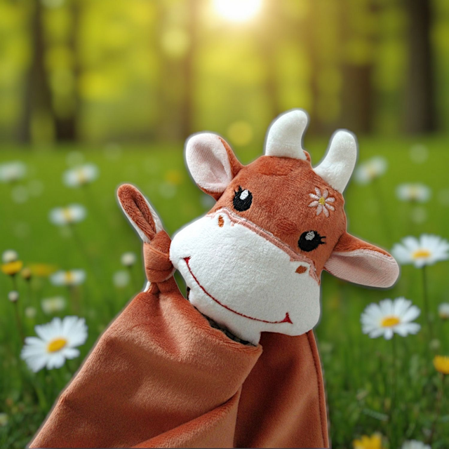 Vache marron cuivré et double gaze motif floral