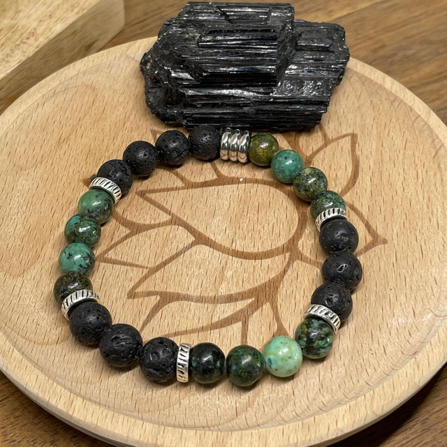 🌑 🌍 Bracelet Pierre de lave et Turquoise africaine
