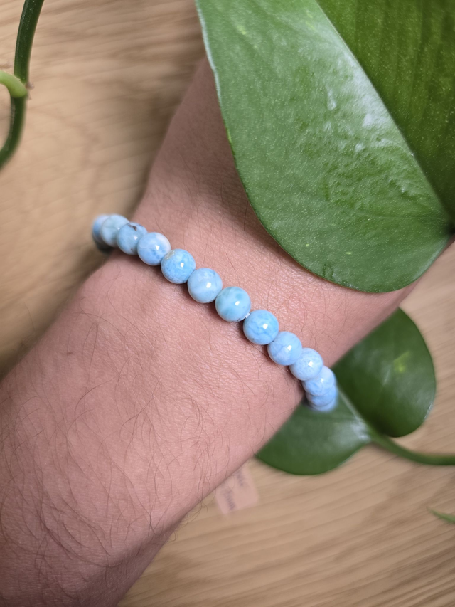 Bracelet Larimar, perles de 7,5 mm (Qualité AA+)