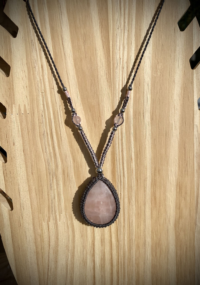 Collier sautoir réglable en Quartz Rose