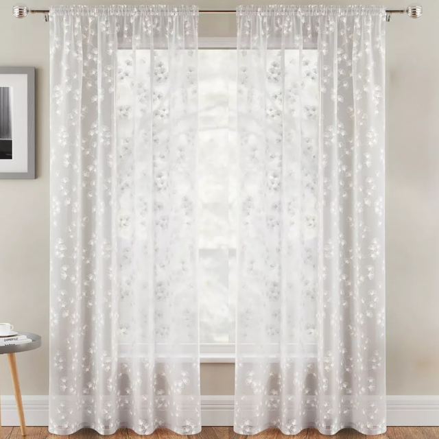 Delila Leaf Print White Voile Panels (Pair)