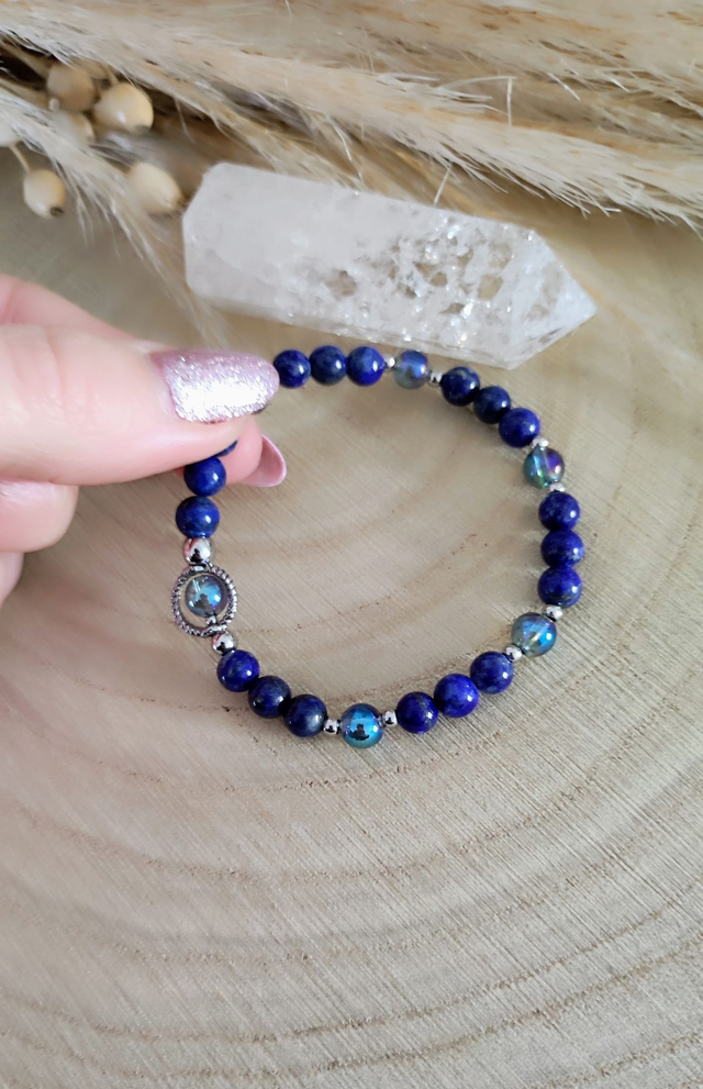 Bracelet "Pierre de Vérité" Lapis lazuli et Aqua aura