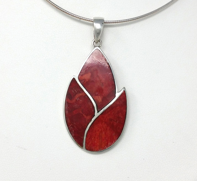 PENDENTIF TULIPE DE CORAIL - ARGENT MASSIF - VENDU SANS CHAINE - 3378